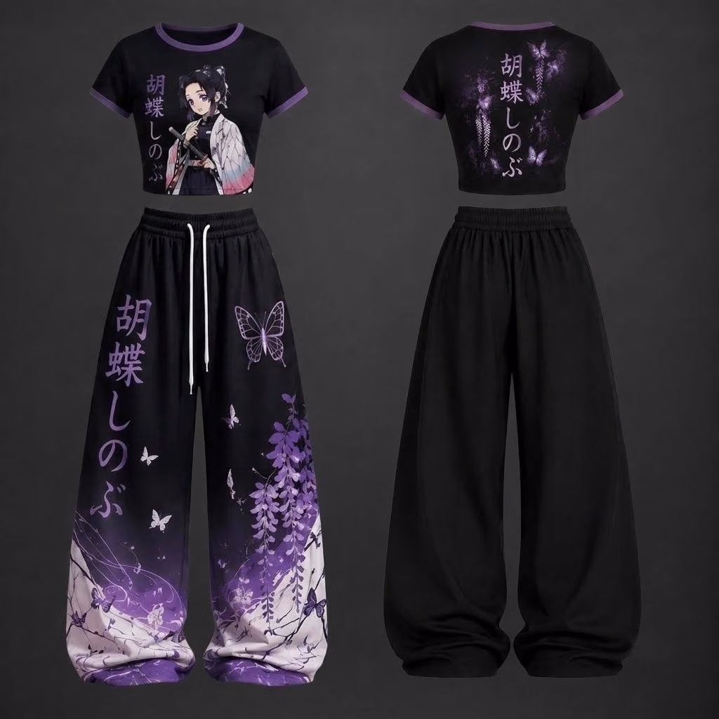 Butterfly Pillar Maiden Demon Blade Saga Crop top And Baggy Set Anime Clothes