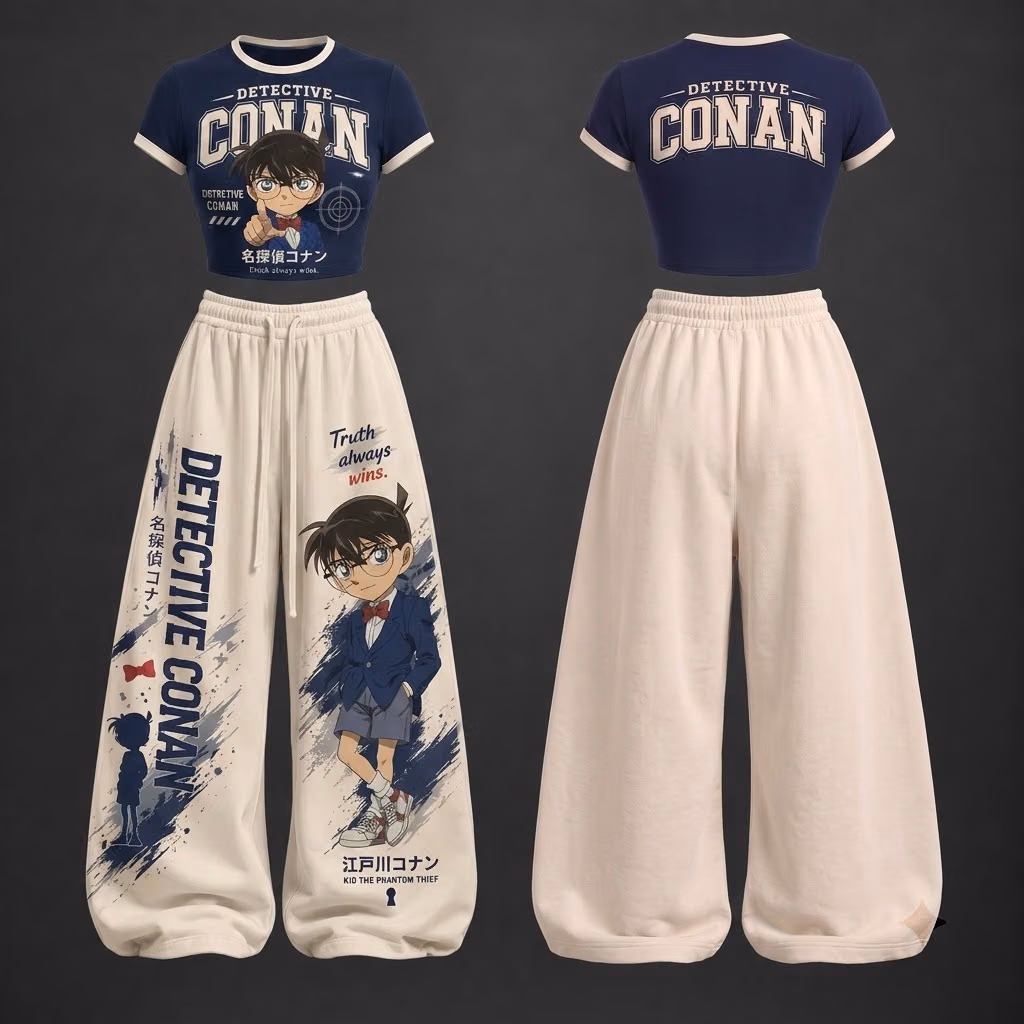 Glasses Boy Detective Mystery Case Files Crop top And Baggy Set Anime Clothes