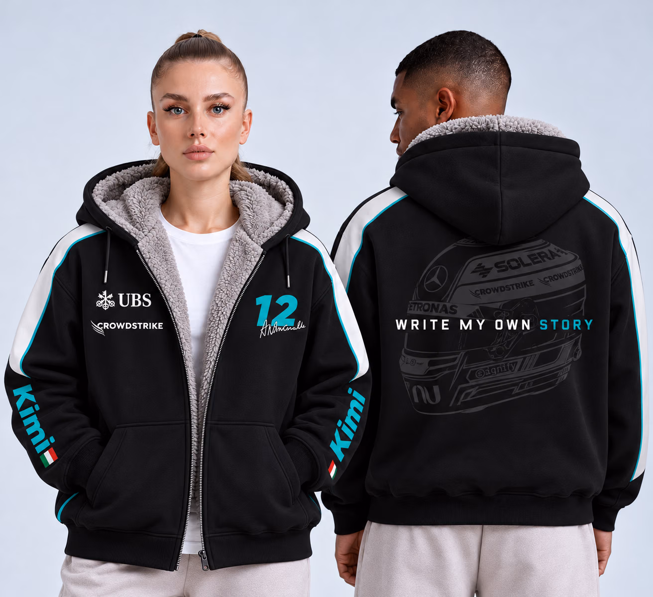 The Italian Sensation #12 Silver Arrows Team 2026 Custom Racing Sherpa-Lined Fleece Zip Hoodie
