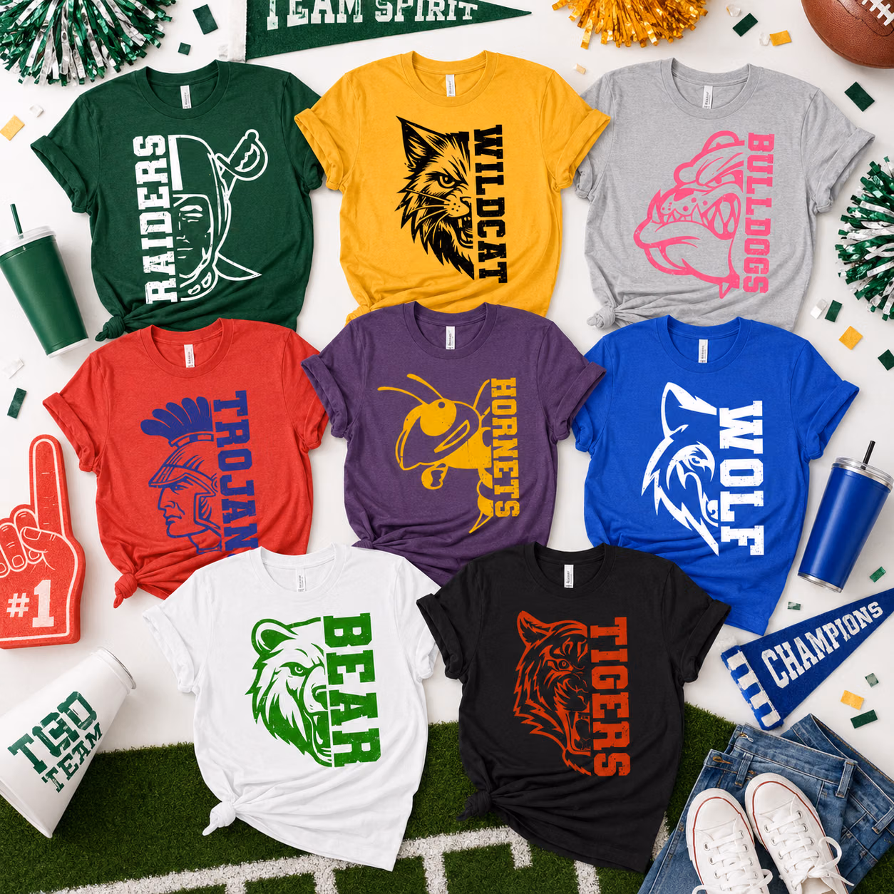 Custom College Mascot T-Shirt - Split Face School Spirit Graphic Tee