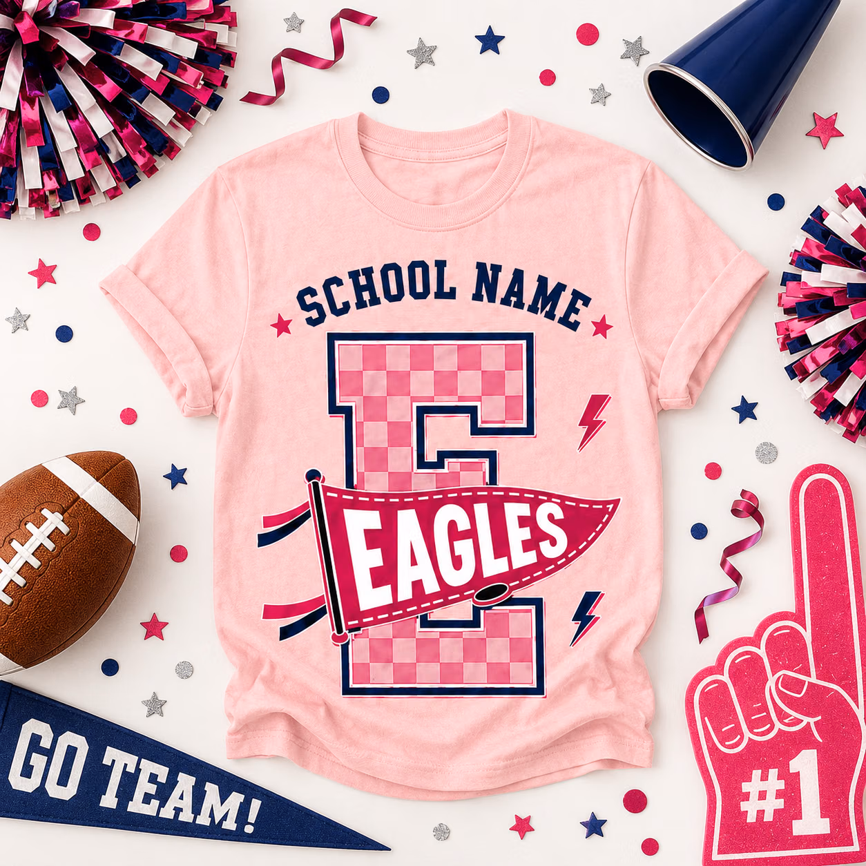 Custom College Shirt, Checkered Monogram Mascot Pennant Game Day Tee 5 Custom College Shirt, Checkered Monogram Mascot Pennant Game Day Tee - Image 5