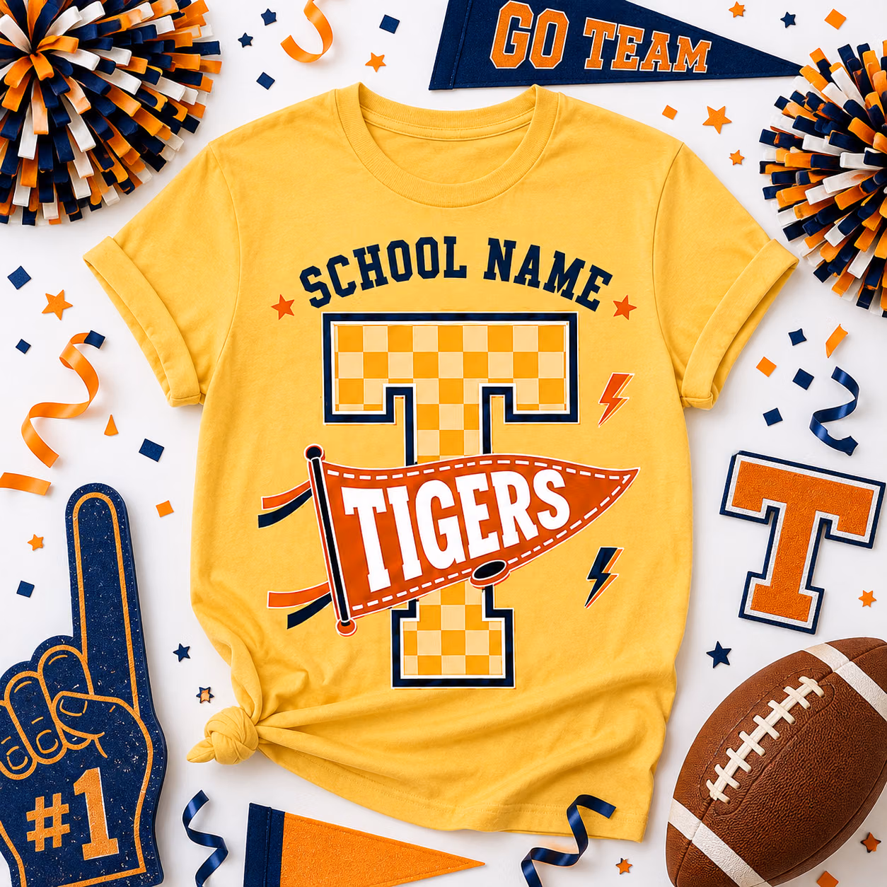 Custom College Shirt, Checkered Monogram Mascot Pennant Game Day Tee 6 Custom College Shirt, Checkered Monogram Mascot Pennant Game Day Tee - Image 6
