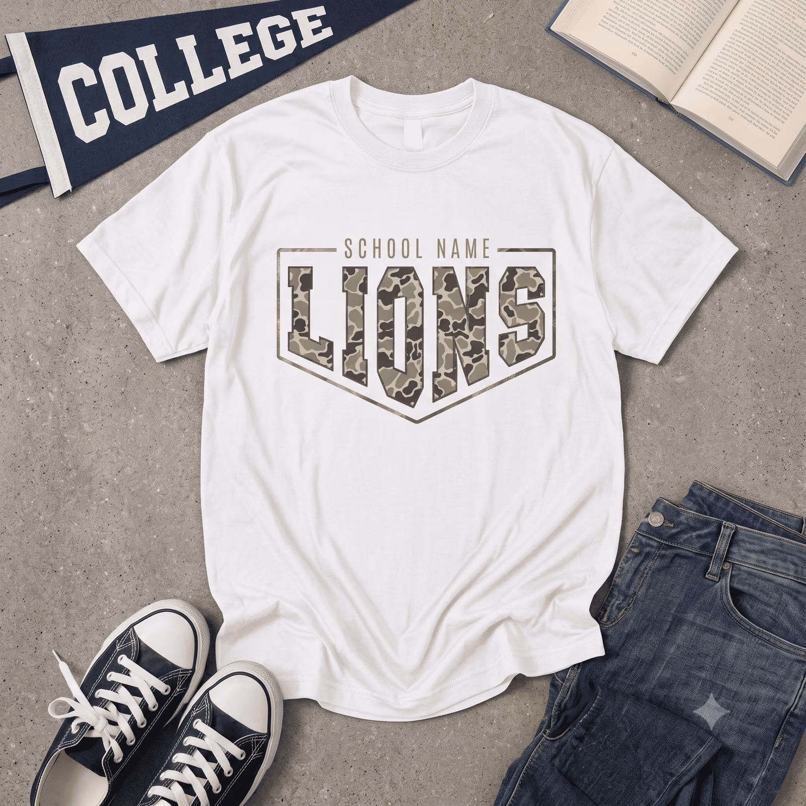 Custom College Shirt, Camo Mascot School Spirit Game Day Tee