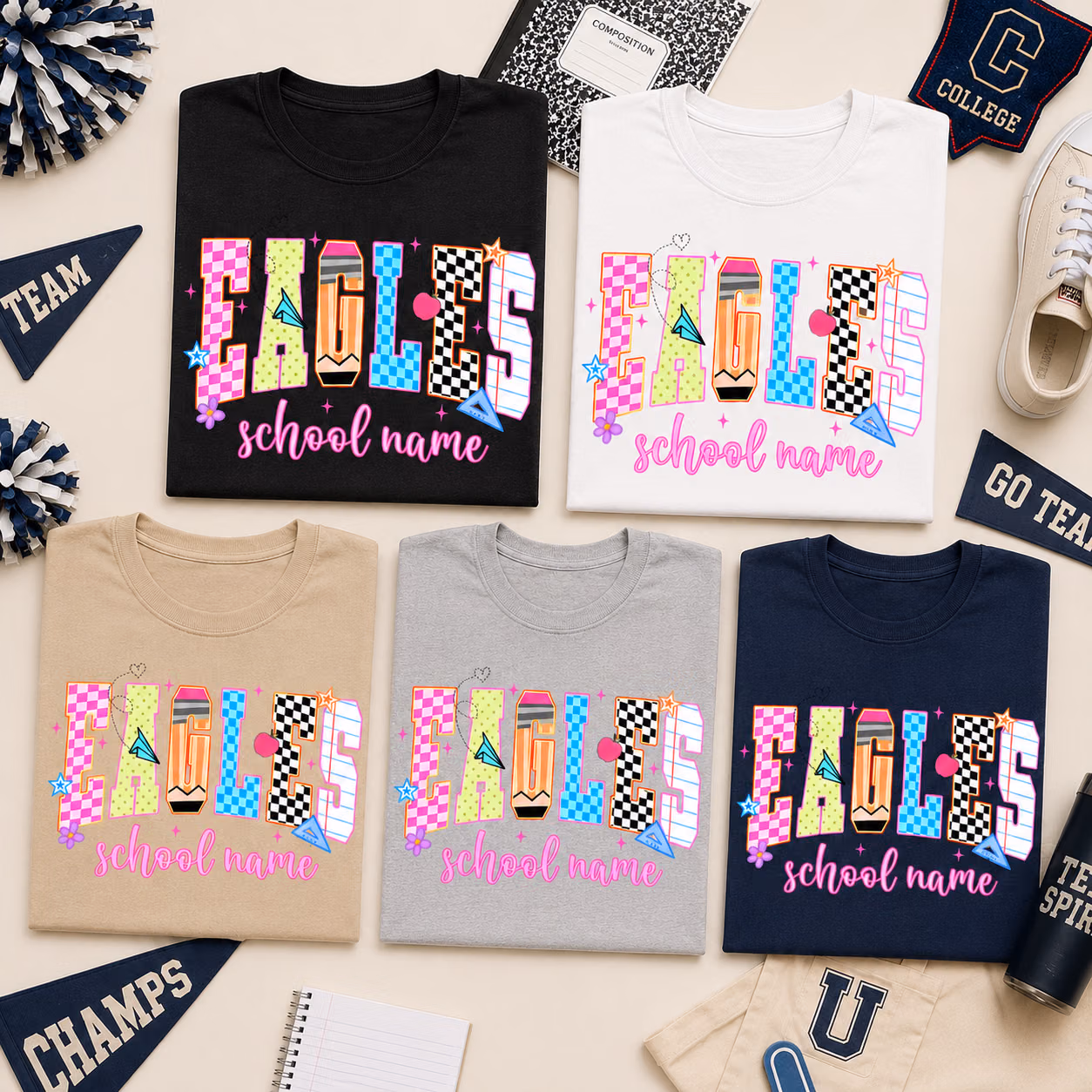 Cute Custom College Shirt - Trendy Pencil Mascot School Spirit Tee