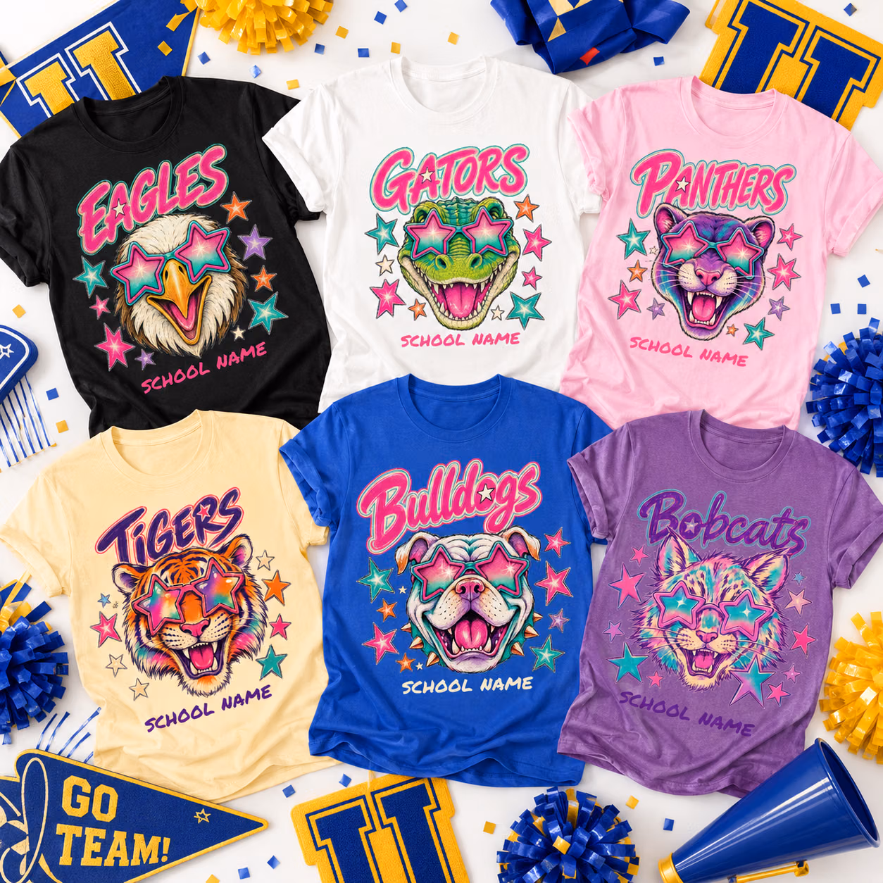 Custom College Spirit T-Shirt - Star Glasses College Mascot Tee