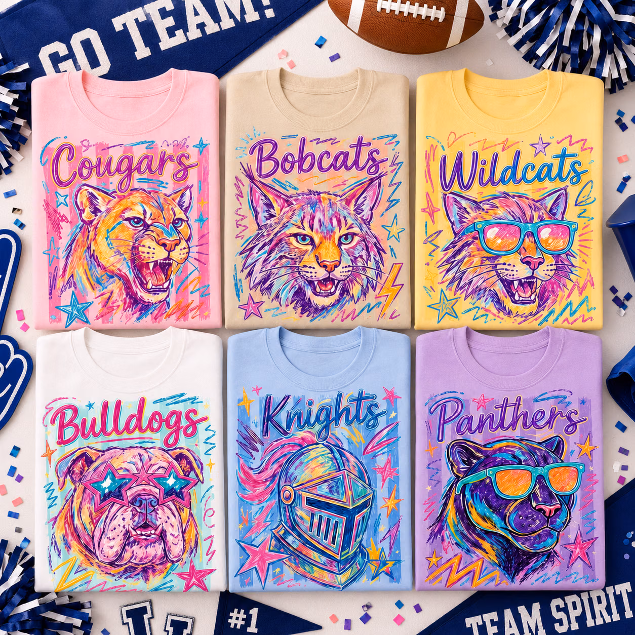 Custom College Mascot Game Day Shirt, Retro Neon Mascot Varsity Tee
