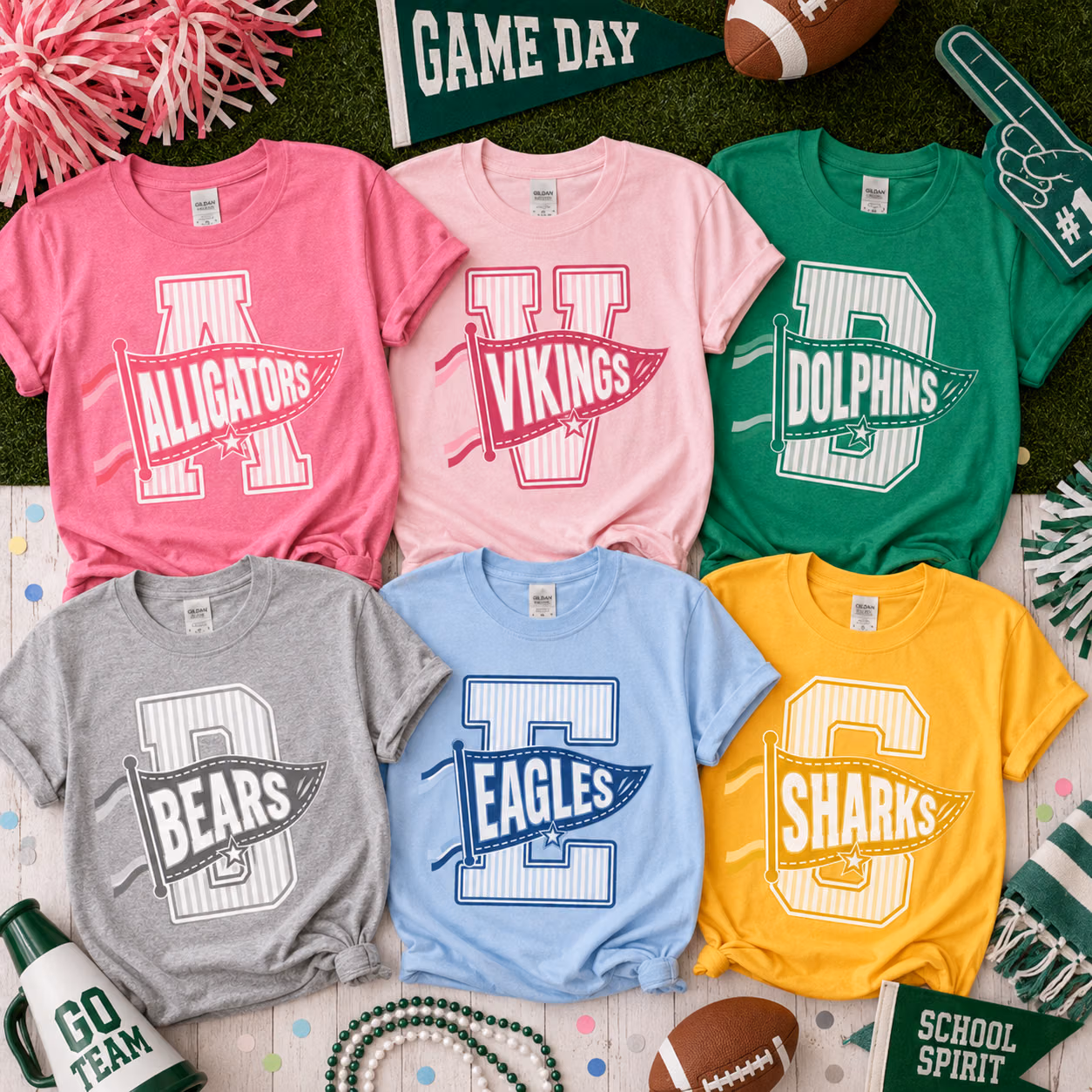 Custom College T-Shirt - Personalized Mascot Pennant Monogram Tee