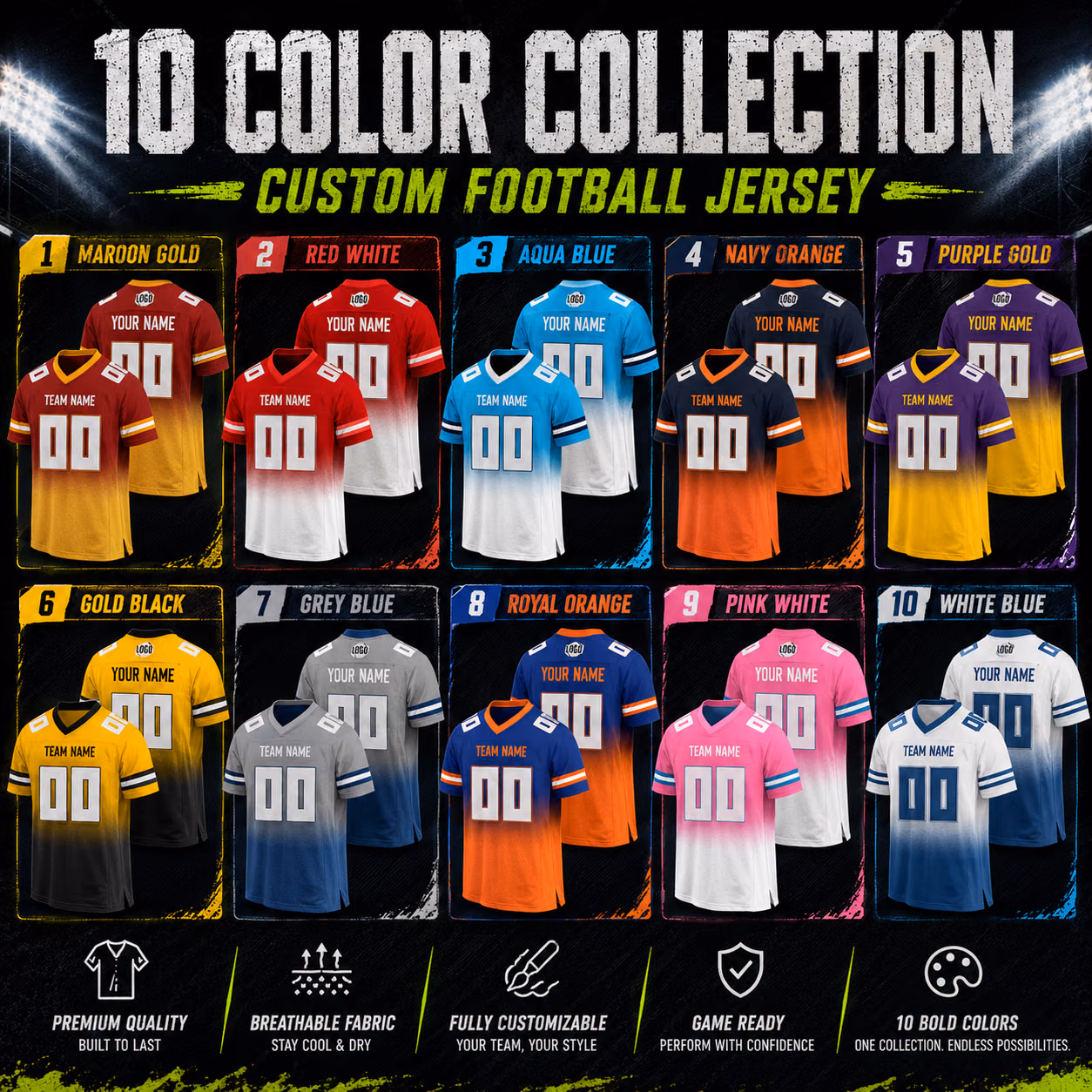 Trendy Custom Football Jersey - Gradient Ombre Game Day Fan Shirt 3 Trendy Custom Football Jersey - Gradient Ombre Game Day Fan Shirt - Image 3
