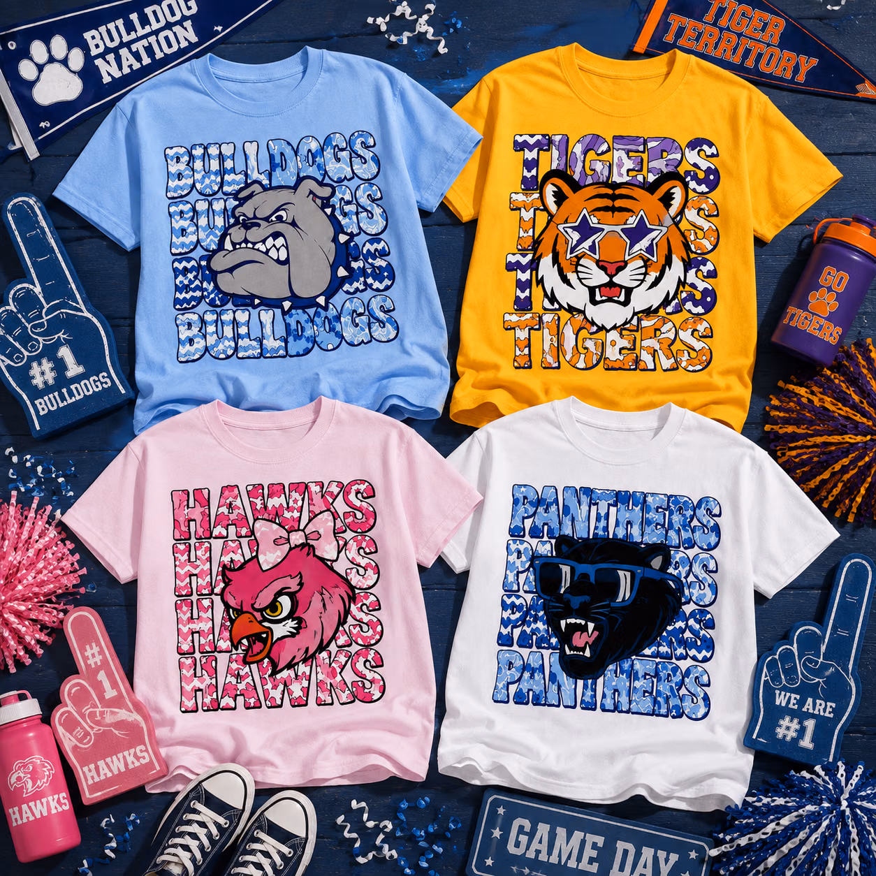 Custom College T-Shirt - Trendy Stacked Mascot School Tee