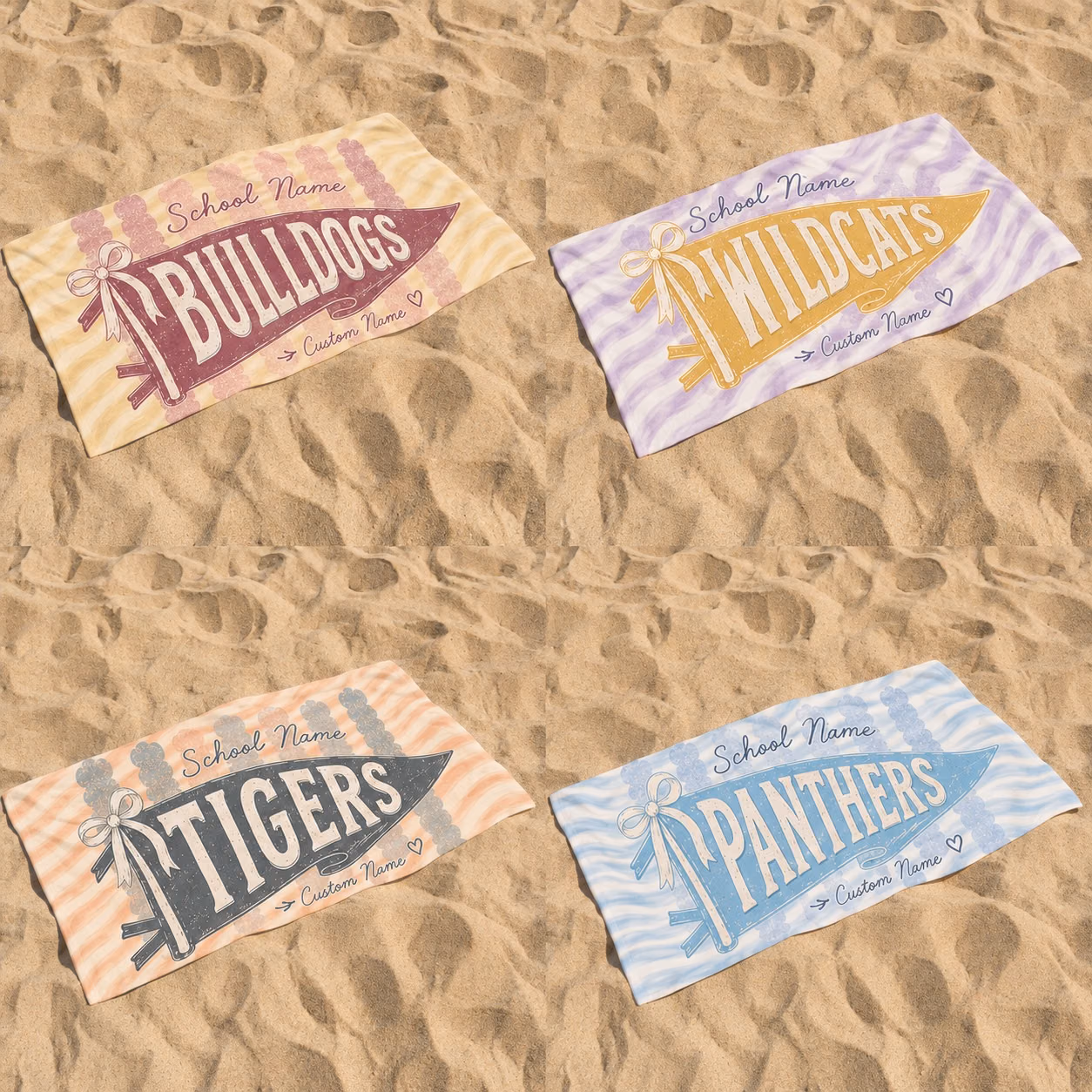Personalized Beach Towels - Custom School Mascot Pennant Towel