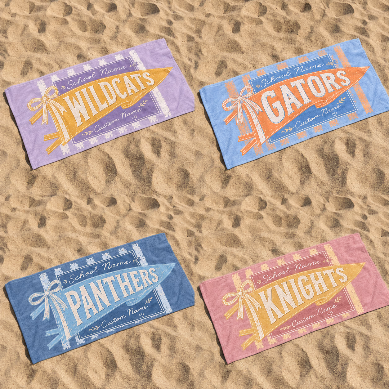 Cute Personalized Beach Towels - Trendy Bow School Pennant Towel