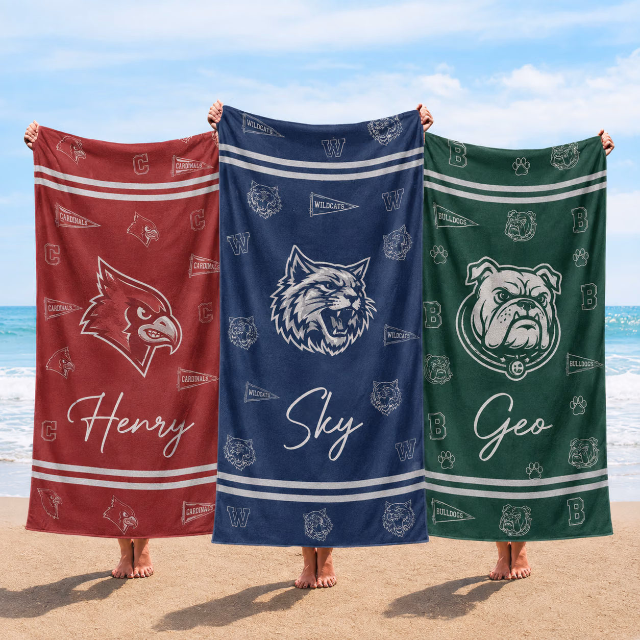 Personalized College Beach Towel - Custom School Mascot Pool Towel