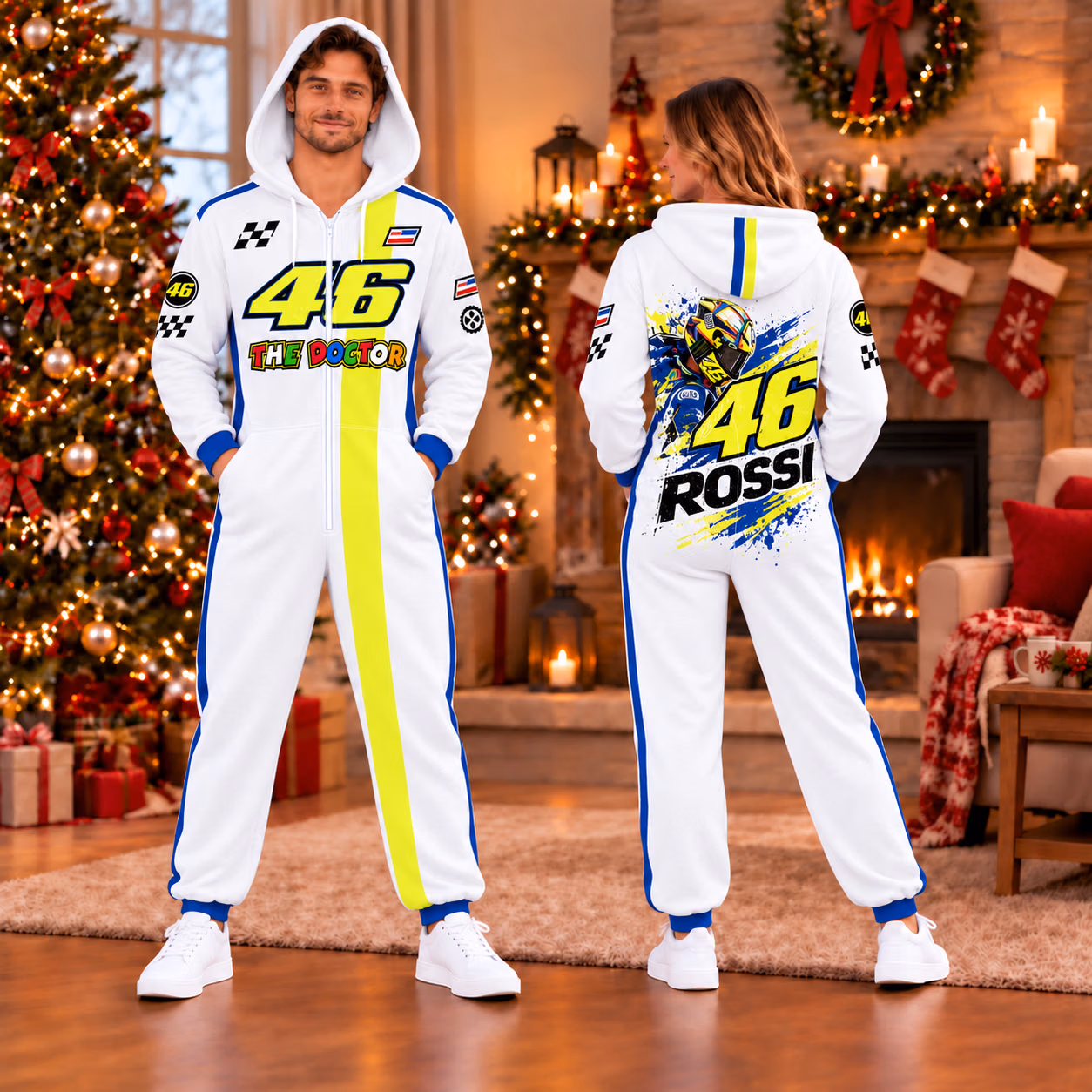 Valentino Rossi MotoGP White Color Custom Racing Onesies Pajamas
