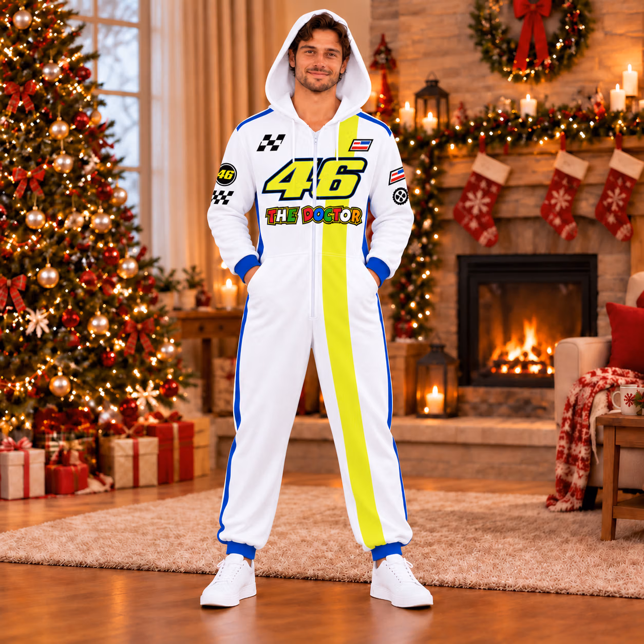 Alternative view of Valentino Rossi MotoGP White Color Custom Racing Onesies Pajamas