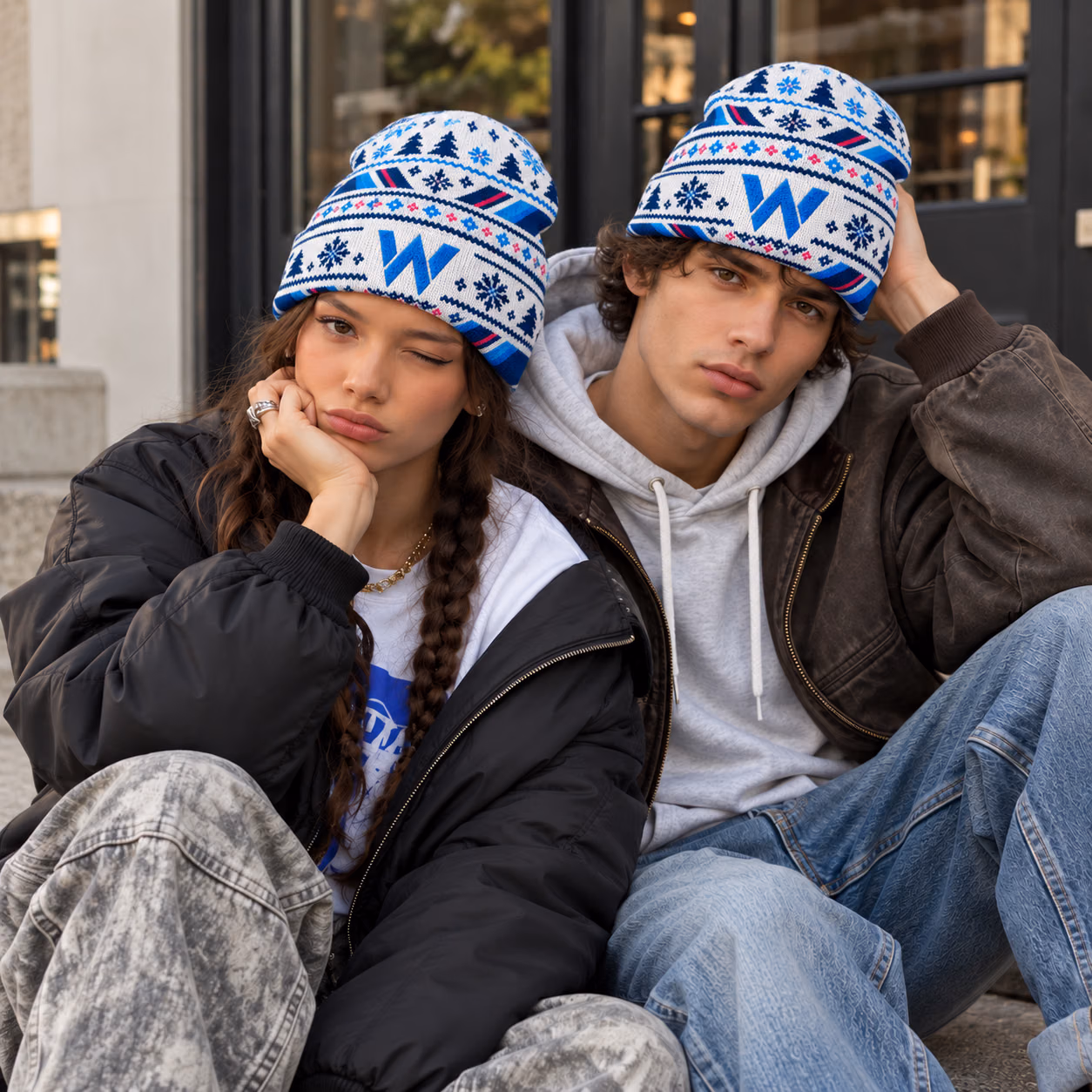 JAG Team Purple White Gold Winter Inspired Racing Beanie Hat